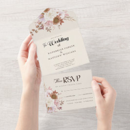 Invitación Todo En Uno Elegante Boda floral de acuarela de otoño