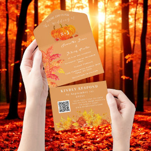 Invitación Todo En Uno Elegante Boda Floral de calabaza de color de agua