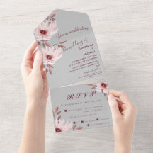 Elegante Boda floral de color gris rosa y rusto