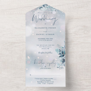 Invitación Todo En Uno Elegante Boda floral de copo de nieve todo en uno