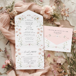 Invitación Todo En Uno Elegante Boda Floral de Flor Silvestre