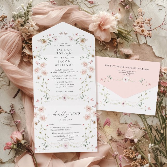 Invitación Todo En Uno Elegante Boda Floral de Flor Silvestre (Subido por el creador)