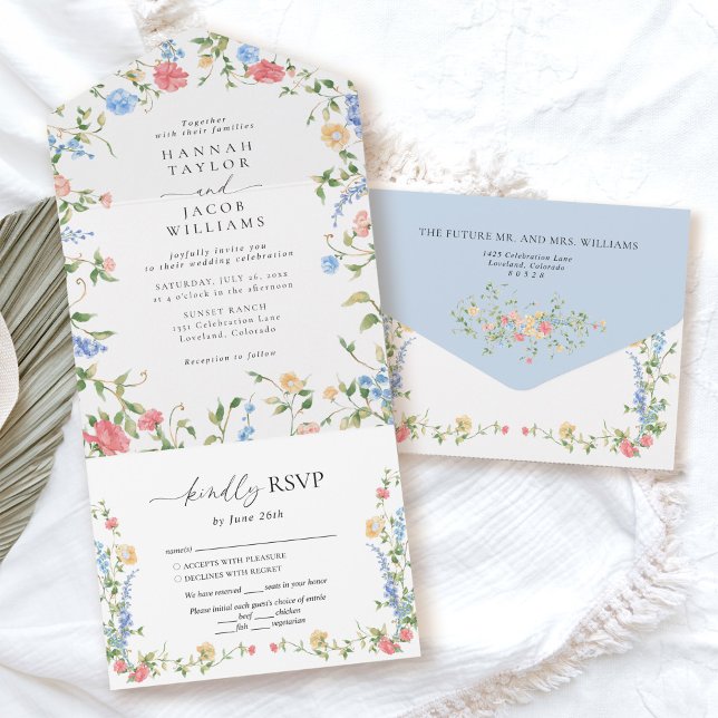 Invitación Todo En Uno Elegante Boda Floral de Flor Silvestre (Subido por el creador)
