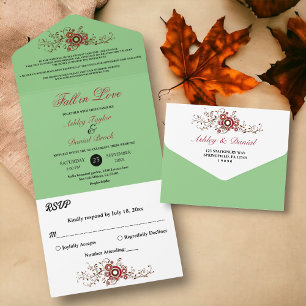 Invitación Todo En Uno Elegante Boda floral de hueco ornato