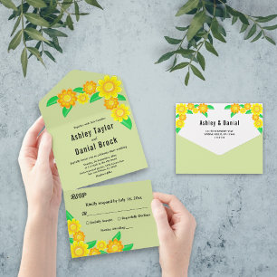 Invitación Todo En Uno Elegante Boda floral de la primavera verde del gir