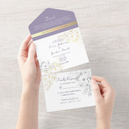 Invitación Todo En Uno Elegante Boda floral de Lavanda