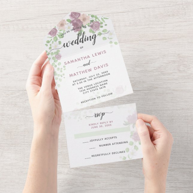 Invitación Todo En Uno Elegante Boda floral de primavera (desgarro)