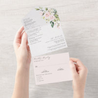Elegante Boda Floral De Rubor Todo En Una Invitaci