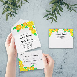 Invitación Todo En Uno Elegante Boda floral de verano de girasol rústico