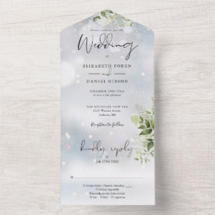 Invitación Todo En Uno Elegante Boda Floral de Verdor de Invierno