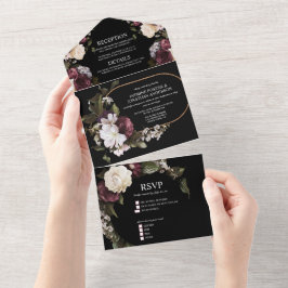 Invitación Todo En Uno Elegante boda floral en burgundy y rosa