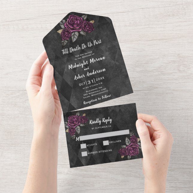 Invitación Todo En Uno Elegante Boda floral gótico (desgarro)