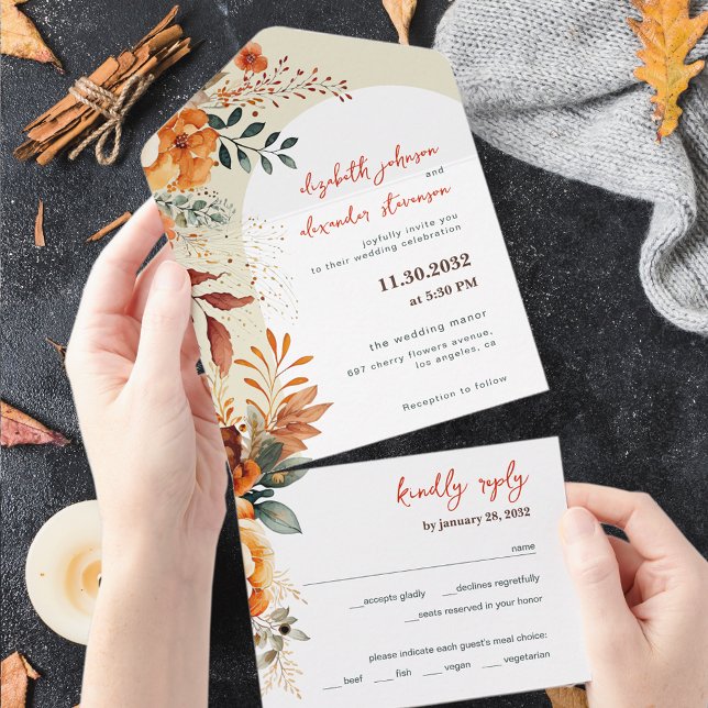 Invitación Todo En Uno Elegante boda floral otoñal (Subido por el creador)