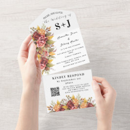 Invitación Todo En Uno Elegante Boda Floral Otoño RSVP