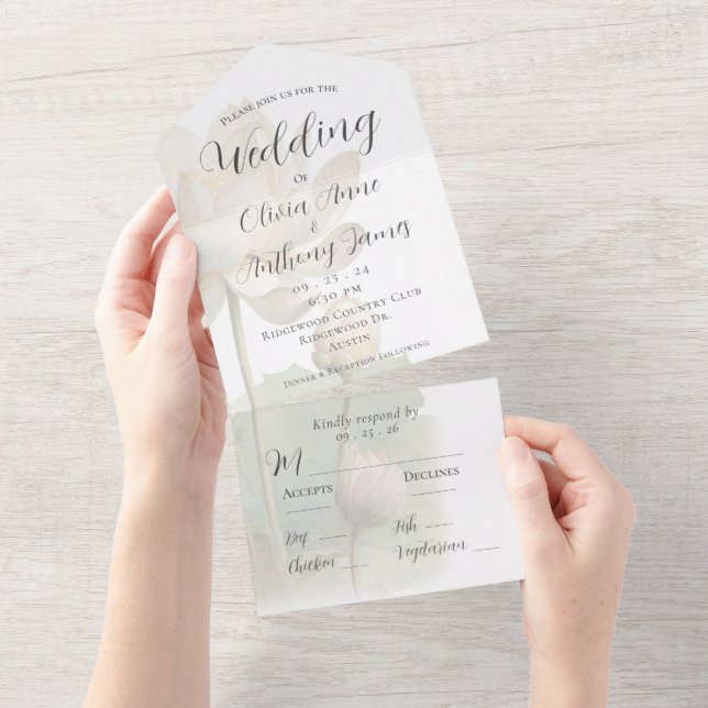 Invitación Todo En Uno Elegante Boda Floral Pastel (desgarro)