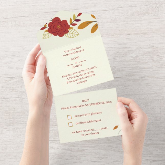 Invitación Todo En Uno Elegante Boda floral personalizado (desgarro)
