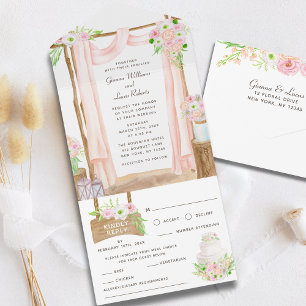 Invitación Todo En Uno Elegante Boda floral rosa acuarela exterior