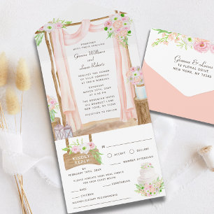 Invitación Todo En Uno Elegante Boda floral rosa acuarela exterior