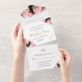 Invitación Todo En Uno Elegante Boda floral rosa de flores