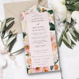 Invitación Todo En Uno Elegante Boda floral rosa Rubor