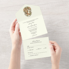 Invitación Todo En Uno Elegante Boda Floral Sencilla de Marfil-Católico