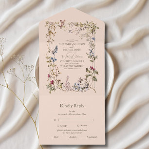 Invitación Todo En Uno Elegante Boda floral vintage