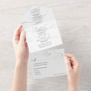 Invitación Todo En Uno Elegante Boda formal blanco y negro todo en uno