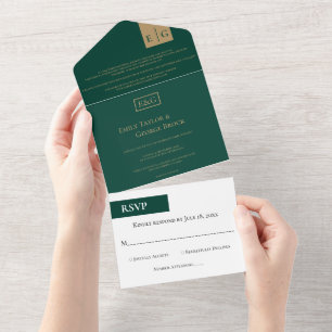 Invitación Todo En Uno Elegante Boda formal de Moda esmeralda simple y mo