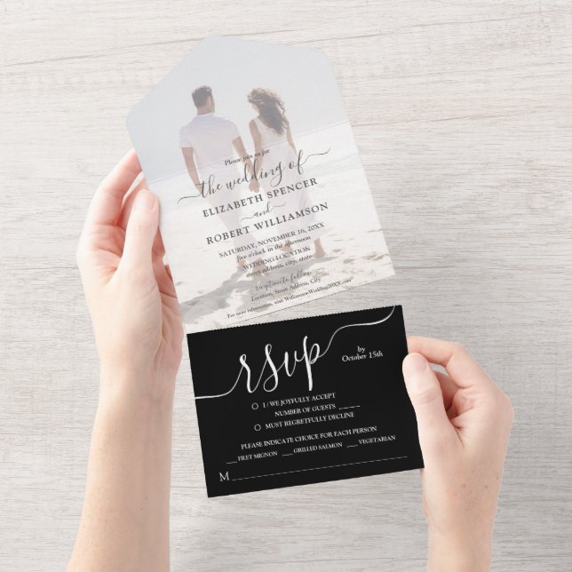 Invitación Todo En Uno Elegante Boda fotográfico (desgarro)