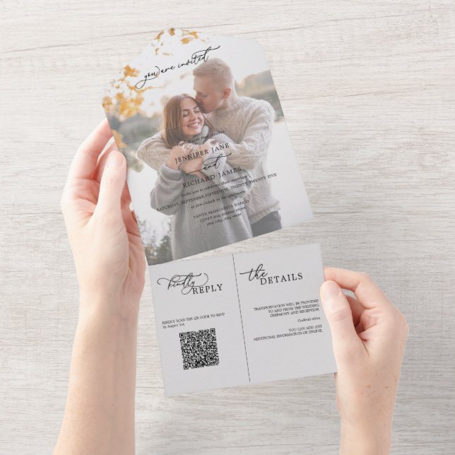 Invitación Todo En Uno Elegante Boda fotográfico (desgarro)