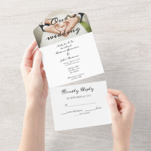 Invitación Todo En Uno Elegante Boda fotográfico de caligrafía