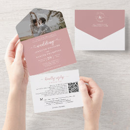 Invitación Todo En Uno Elegante Boda fotográfico de código QR monograma r
