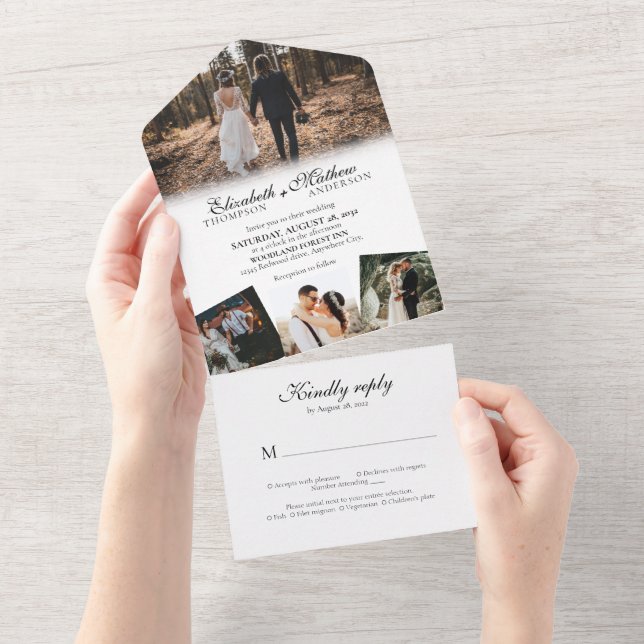 Invitación Todo En Uno Elegante Boda fotográfico de guiones clásicos (desgarro)