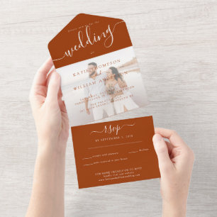 Invitación Todo En Uno Elegante Boda fotográfico de la caligrafía de terr