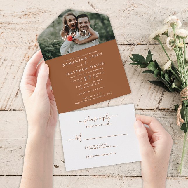 Invitación Todo En Uno Elegante Boda fotográfico de la caligrafía de terr (Subido por el creador)