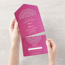 Invitación Todo En Uno Elegante Boda indio blanco rosado (no se necesita 