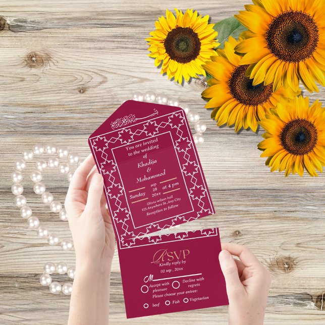 Invitación Todo En Uno Elegante boda islámico moderno, ROJO Y BLANCO (Subido por el creador)