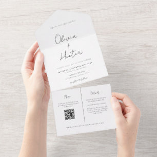 Invitación Todo En Uno Elegante Boda manuscrito fotográfico