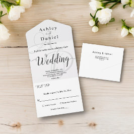 Invitación Todo En Uno Elegante Boda Mínimo De Monograma Blanco Y Negro