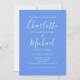 Invitación Todo en uno elegante boda moderna azul de aciano