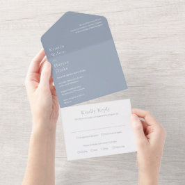 Invitación Todo En Uno Elegante Boda Moderna de Azul Polvoriento