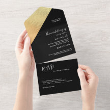 Elegante Boda Moderna de Hoja de Oro y Negro