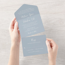 Invitación Todo En Uno Elegante Boda Moderna de Polvo Azul