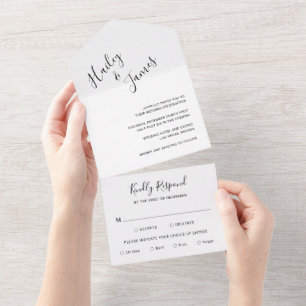 Invitación Todo En Uno Elegante Boda Moderna en Blanco y Negro