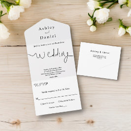 Invitación Todo En Uno Elegante Boda Moderno Blanco Y Negro
