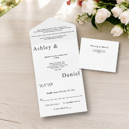 Invitación Todo En Uno Elegante Boda Moderno Blanco Y Negro