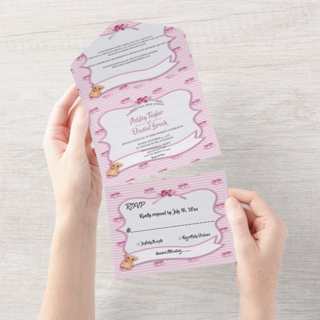 Invitación Todo En Uno Elegante Boda moderno de decoración caprichosa ros (desgarro)