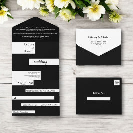 Invitación Todo En Uno Elegante Boda Moderno De Estilo Blanco Y Negro