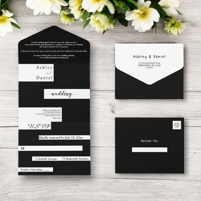 Invitación Todo En Uno Elegante Boda Moderno De Estilo Blanco Y Negro (Subido por el creador)