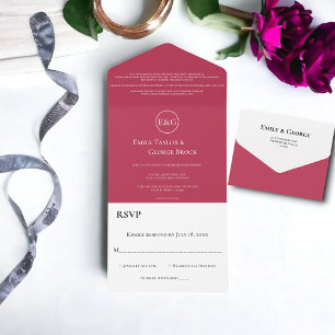 Invitación Todo En Uno Elegante Boda moderno Magenta monograma elegante